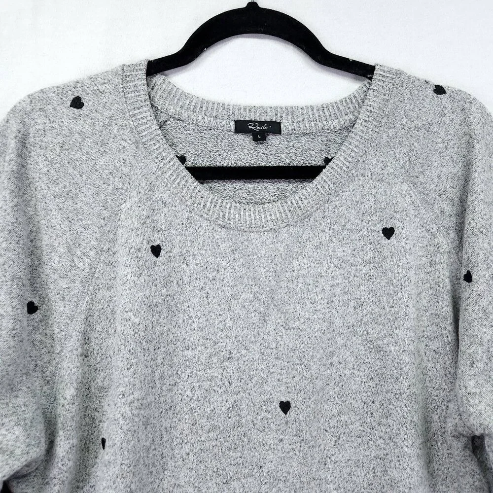 Rails Callahan Knit Sweater Size Large Melange Grey Black Hearts - Picture 7 of 12